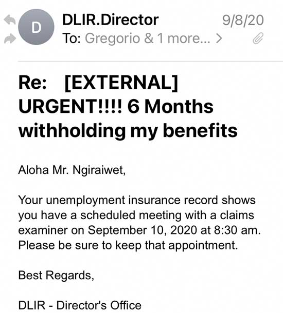 Greg scheduled phone appointment with examiner to review his claim. No one called.