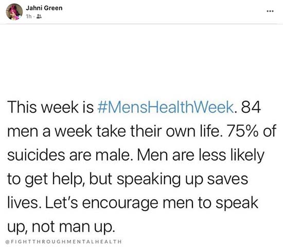 Mens Health Week ... 84 men take their life each week