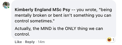 Kimberly England MSc Psy laughed at my comment being disrespectful