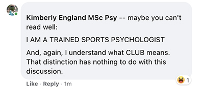 Kimberly England MSc Psy again laughs at comment to be disrespectful