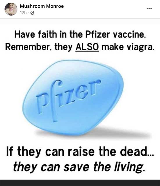 Have faith in the Pfizer vaccine. Remember, they also make viagra. If they can raise the dead, they can save the living.