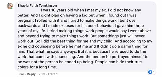 Shayla Faith Tomkinson was 18 years old when I met my ex. She clams she did not know any better. 