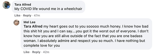 Tara Allen reports that COVID19 life bound her in a wheelchair