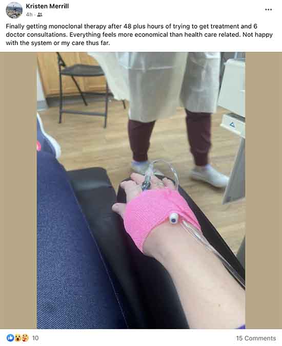 Kristen Merrill getting monoclonal therapy
