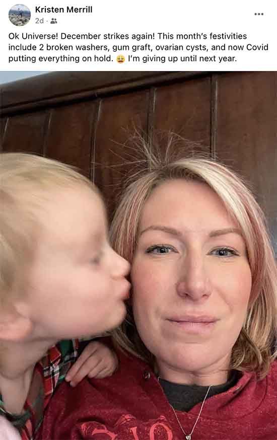 Kristen contracts COVID19 and blames the universe