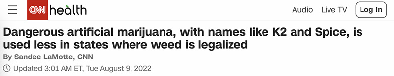 Dangerous artificial marijuana such as K2 and Spice used less in states where cannabis is legal