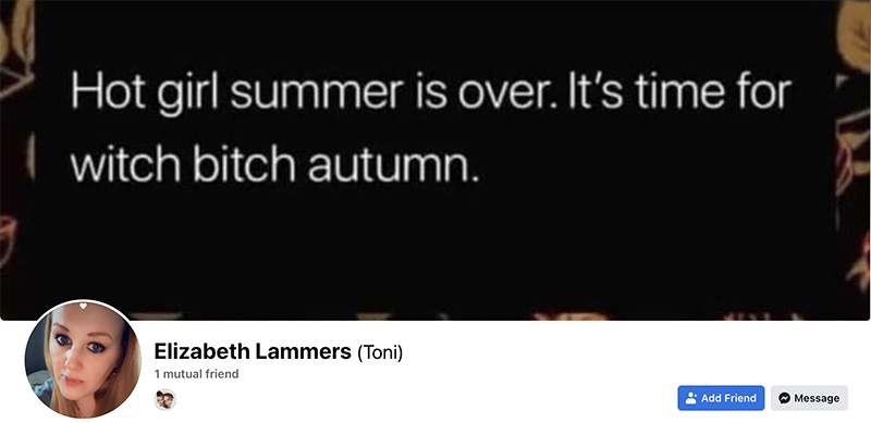 Elizabeth Lammers PROMOTES being a witch bitch. More violent behavior