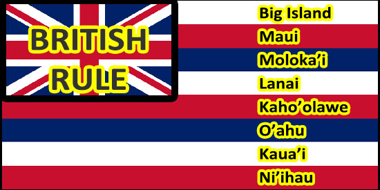 Kingdom of Hawai'i flag DESIGNED BY Kamehameha in 1816. Kamehameha made the Sandwich Islands a colony of Great Britain.  