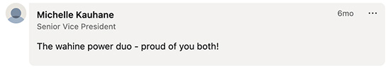 Michelle Kauhane, Senior Vice President, says they are "The wahine power duo -- proud of you both!" Kimura killed hundreds. Destroyed a historic town.