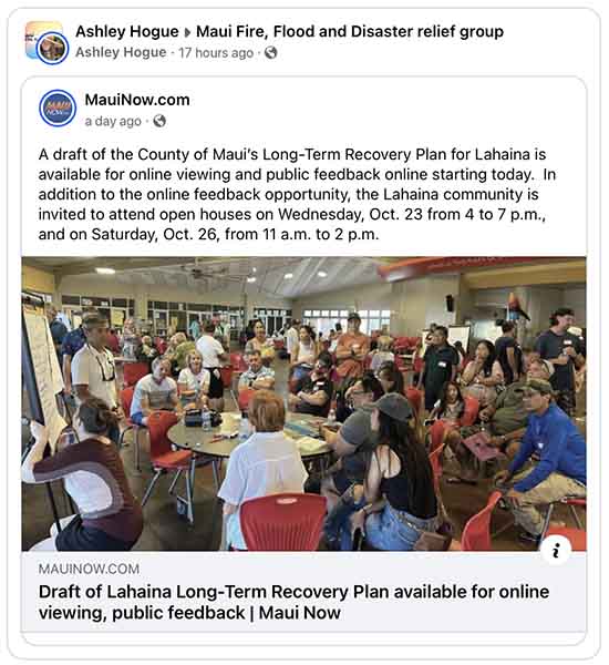 Draft of County of Maui Long-Term Recovery Plan for Lahaina is available online 