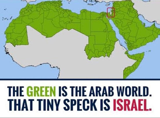 The green in the Arab world. That tiny speck is Israel