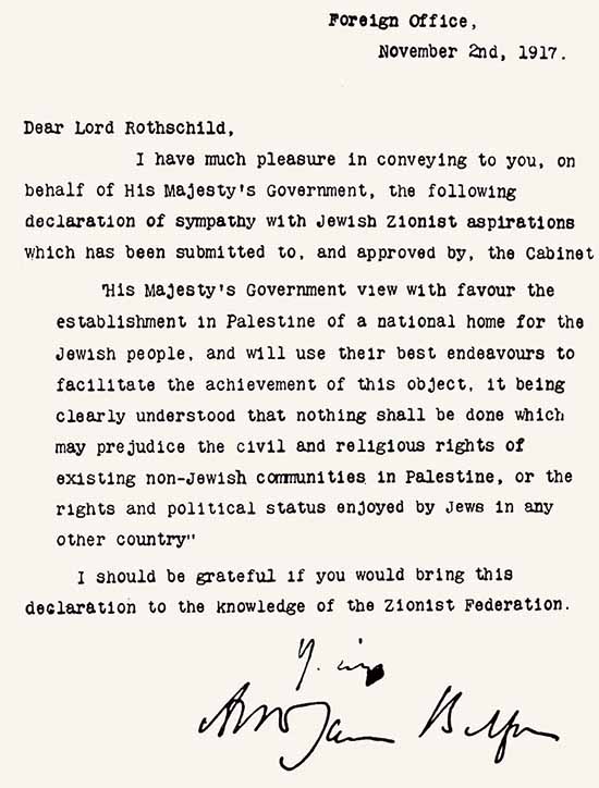 Balfour Declaration, November 2, 1917