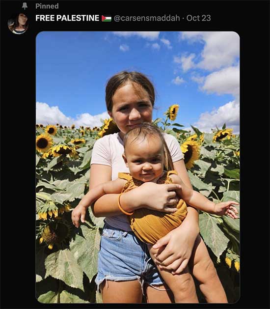 Carsens Maddah, Fate Yanagi, teaches her keiki to hate White families in Hawai'i, but seeks peace for Palestinians. Darkness can never bring light.