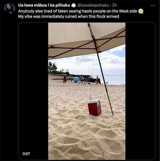 @lawaikapohaku claims her Vibe was immediately ruined when the FUCKING WHITE PEOPLE arrived. Get it now?