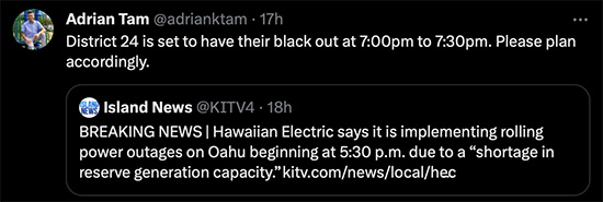 Adrian Tam, District 24 state representative, points out that HECO could have shut down power around Lahaina on August 8, 2023. Instead they incinerated our 'Ohana, historic Lahaina town and at least 100 human beings, including keiki.