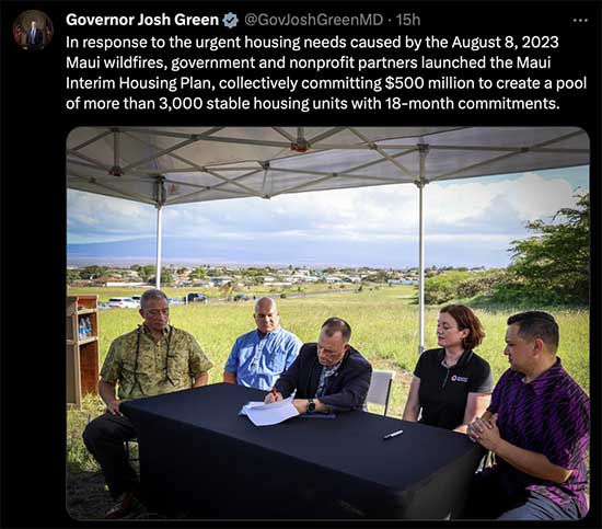 In response to the urgent housing needs caused by the August 8, 2023 Maui wildfires, government and nonprofit partners launched the Maui Interim Housing Plan, collectively committing $500 million to create a pool of more than 3,000 stable housing units with 18-month commitments.