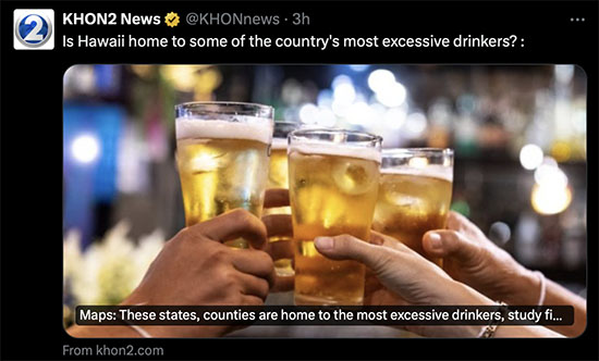 Over 20% of Hawai'i residents are Excessive Drinkers. KHON2 News Screenshot
