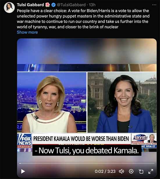 Tulsi had been on ATTACK lately ... setting up her position as Don's VP