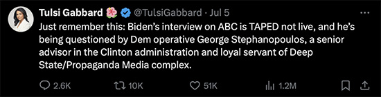 Tulsi had been on ATTACK lately ... setting up her position as Don's VP. End of the Aloha Spirit from our local girl.