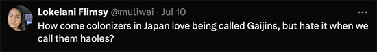 Kanaka call Americans COLONIZERS in Japan. Imperial Japan MURDERED 100,000s of Filipinos; forced Korean women to be sex slaves for their troops, or be shot; forced Korean men into hard labor for their troops, or be shot; committed genocide across Pacific; and killed over 25 MILLION Chinese. Lokelani criticizes America. 