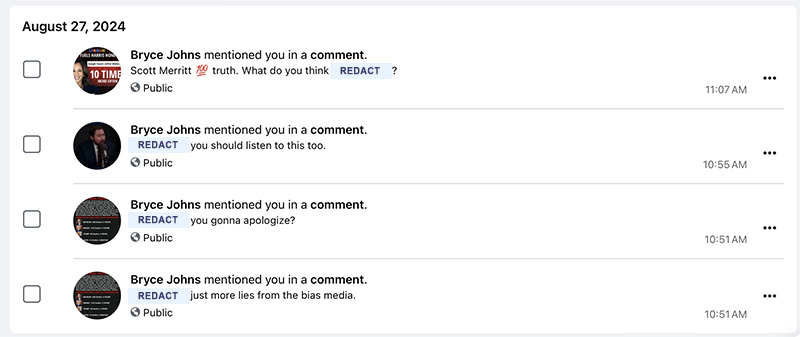 Sample of some 50 SPAM Taunts and Harassment by Bryce Johns