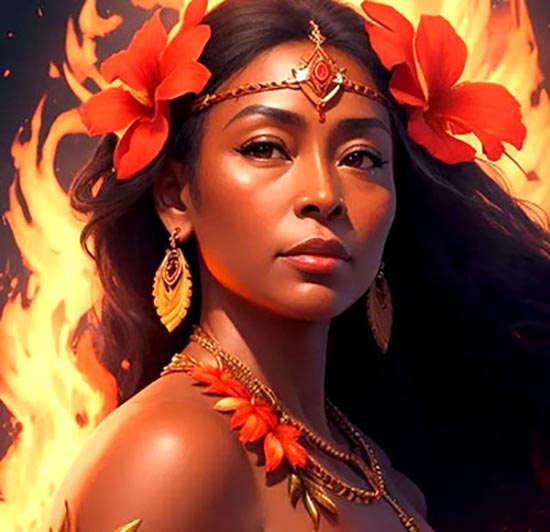 Revered and honored is the fire goddess — referred to as “Madam Pele,” or “Tutu Pele.” Also called Pele-Honua-Mea (Pele of the sacred land) and Pele-Ai-Honua (Pele, the eater of the land).