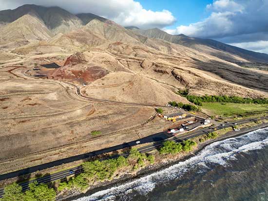 Debris from the 2023 wildfire that razed much of Lahaina was temporarily sent to a landfill in Olowalu until a permanent site near the county’s main landfill in Central Maui was found. SOURCE: Nathan Eagle, Civil Beat