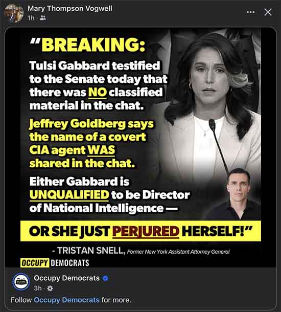 Either Tulsi Gabbard is INCOMPETENT or PERJURED herself.