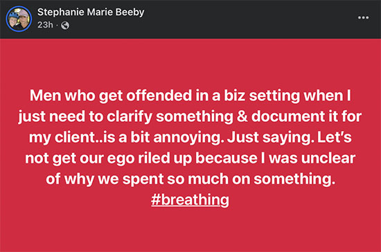 Stephanie Marie Beeby, In Flow CEO, who's not In Flow