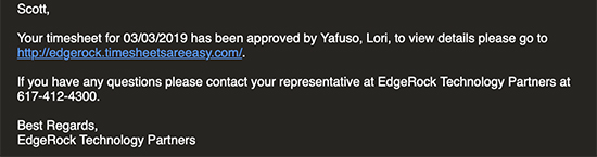 Email Record of my last APPROVED Timesheets